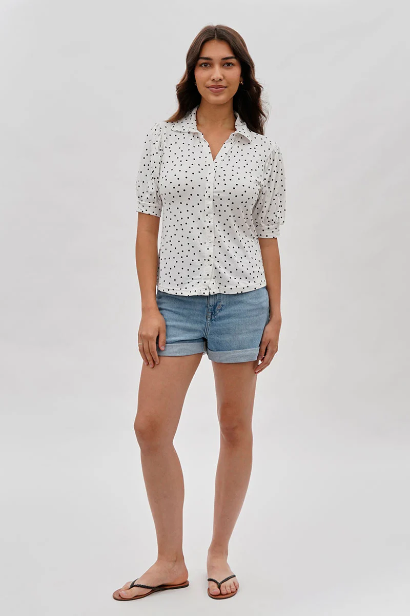 International INC Company Polka Dot Puffer Sleeve Blouse - White - Image 5