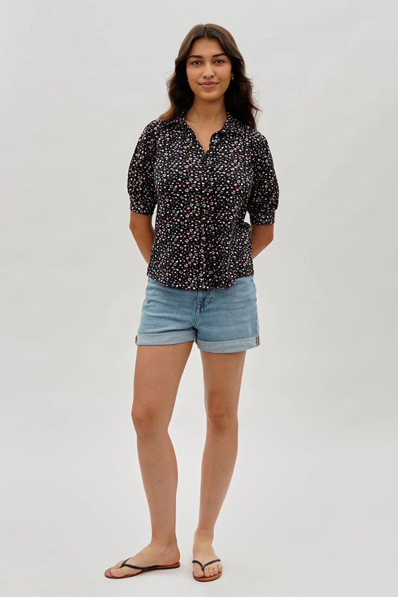 International INC Company Floral Puffer Sleeve Blouse - Black - Image 5