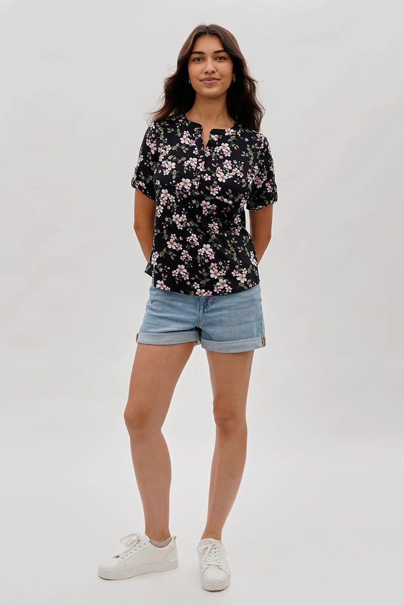 International INC Company Floral Short Sleeve Blouse - Black - Image 5