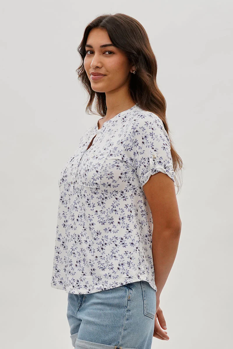 International INC Company Floral Short Sleeve Blouse - White - Image 2