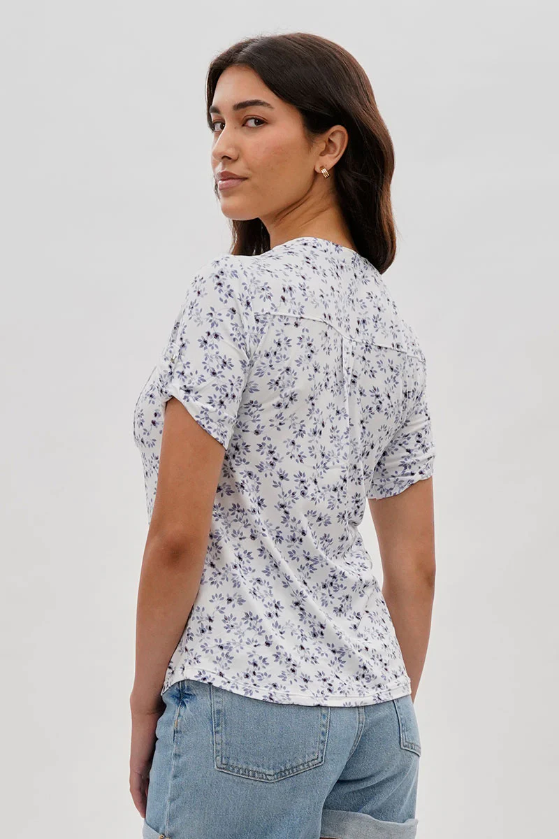 International INC Company Floral Short Sleeve Blouse - White - Image 3