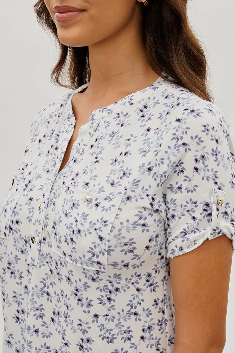 International INC Company Floral Short Sleeve Blouse - White - Image 4
