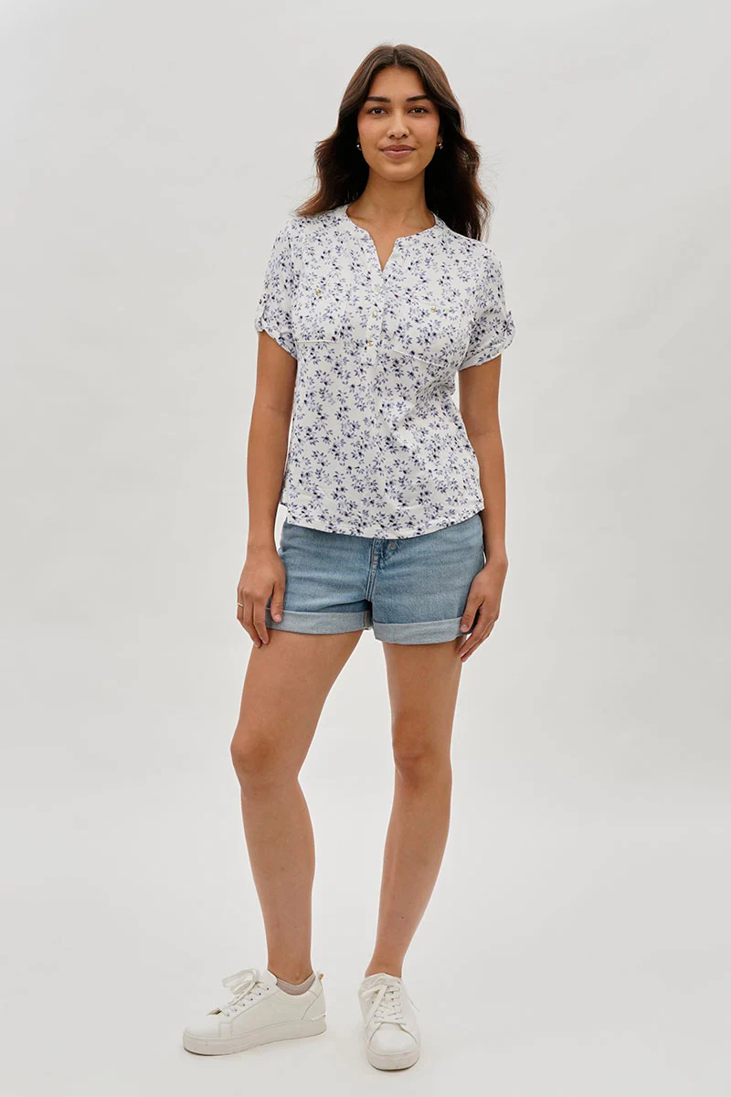 International INC Company Floral Short Sleeve Blouse - White - Image 5