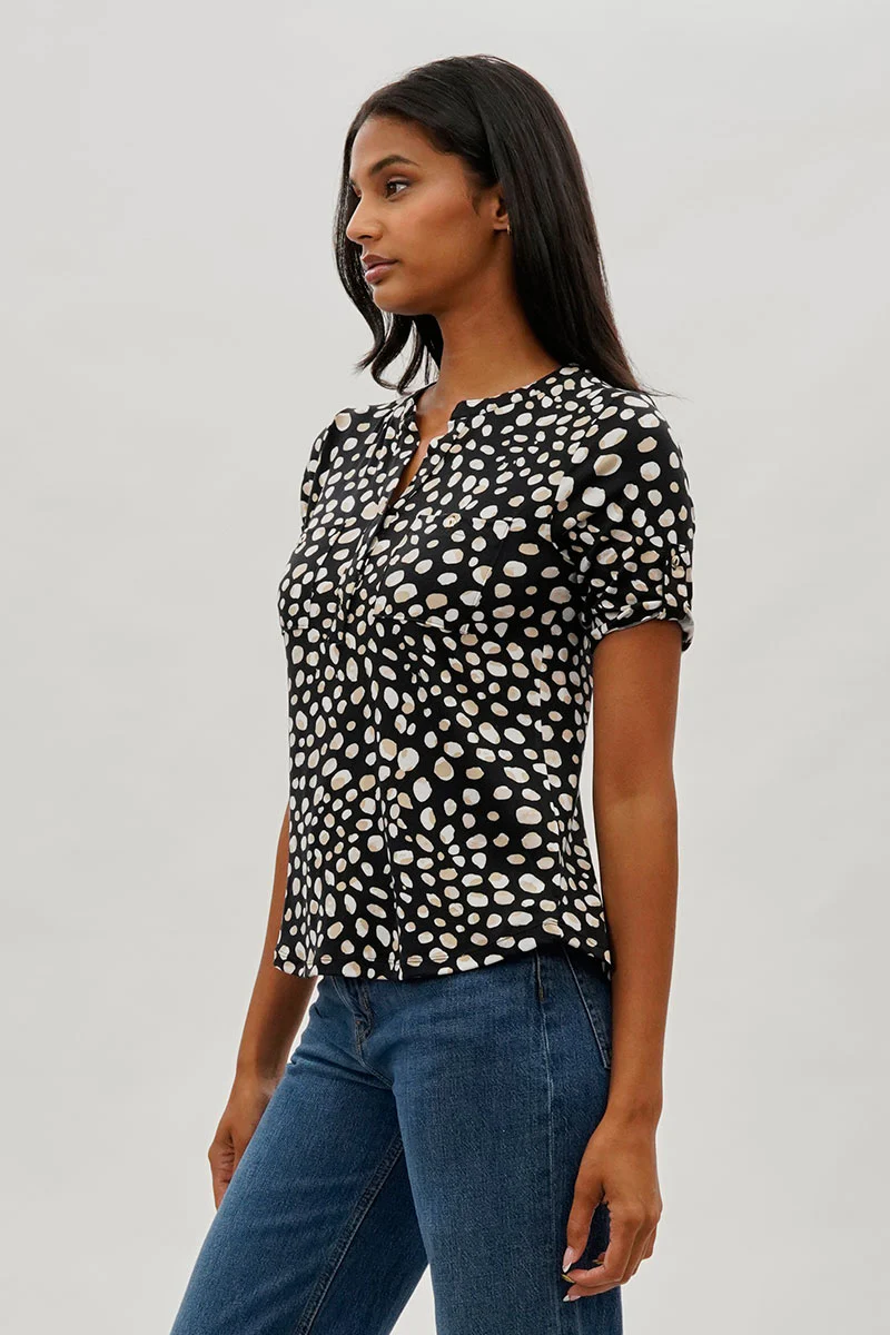 International INC Company Patterned Short Sleeve Blouse - Black - Image 2