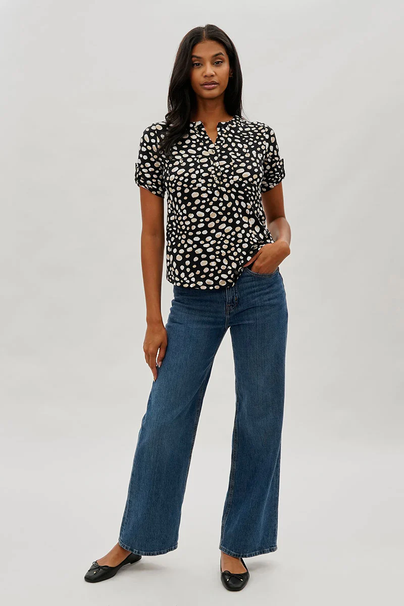 International INC Company Patterned Short Sleeve Blouse - Black - Image 5