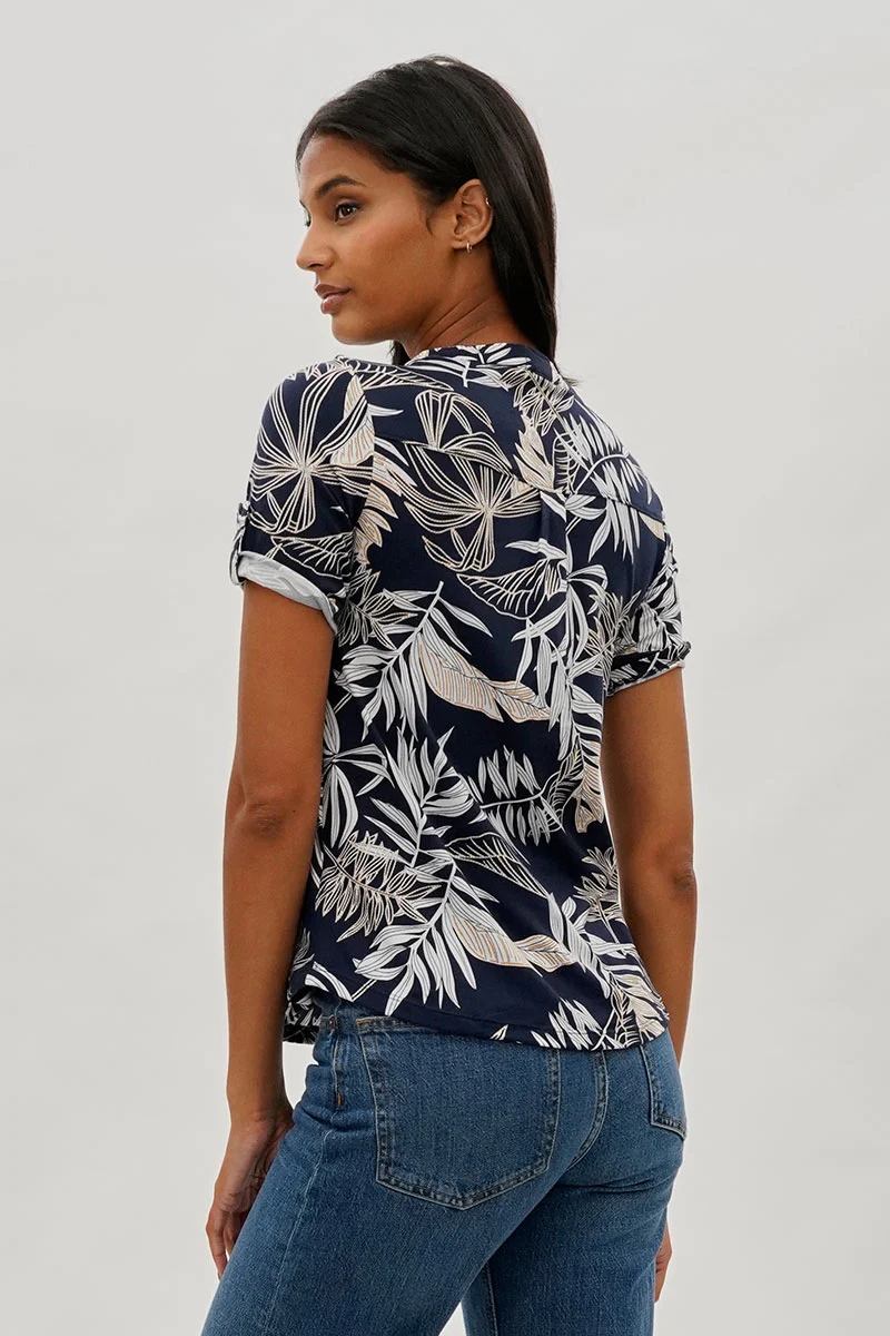 International INC Company Floral Short Sleeve Blouse - Navy - Image 3