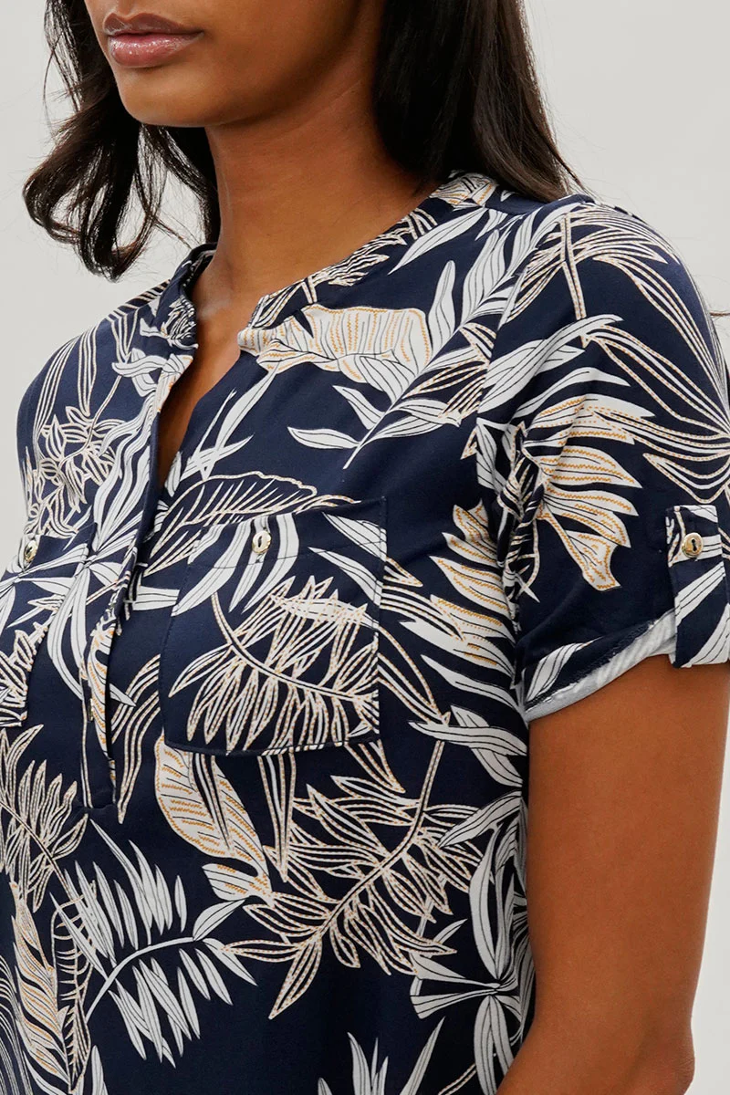 International INC Company Floral Short Sleeve Blouse - Navy - Image 4