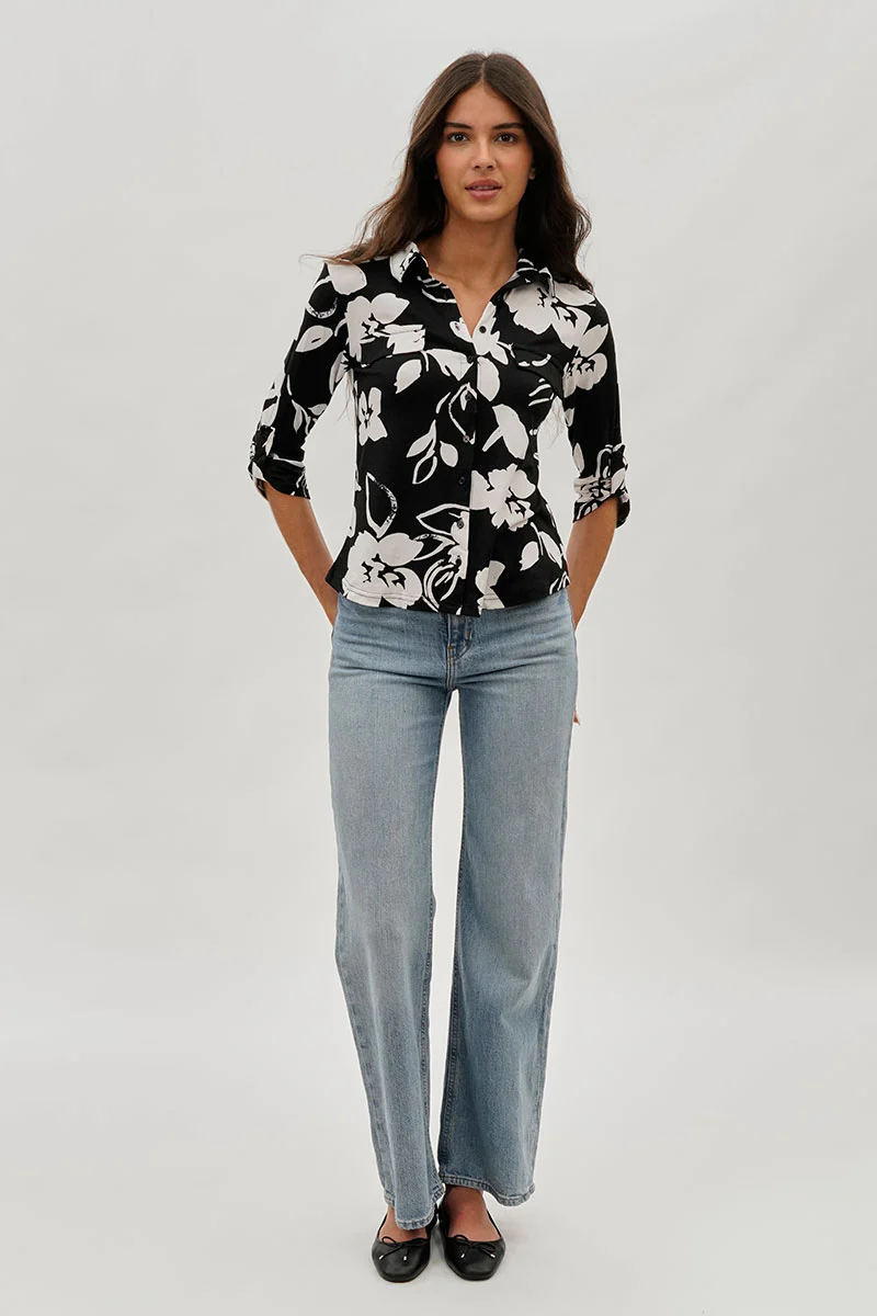 International INC Company Floral Button Up Shirt - Black - Image 5