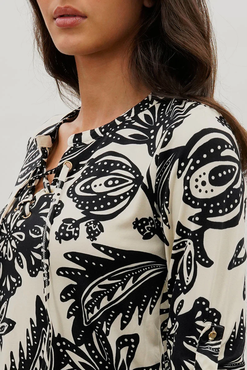 International INC Company Floral Lace Up Blouse - Black - Image 4