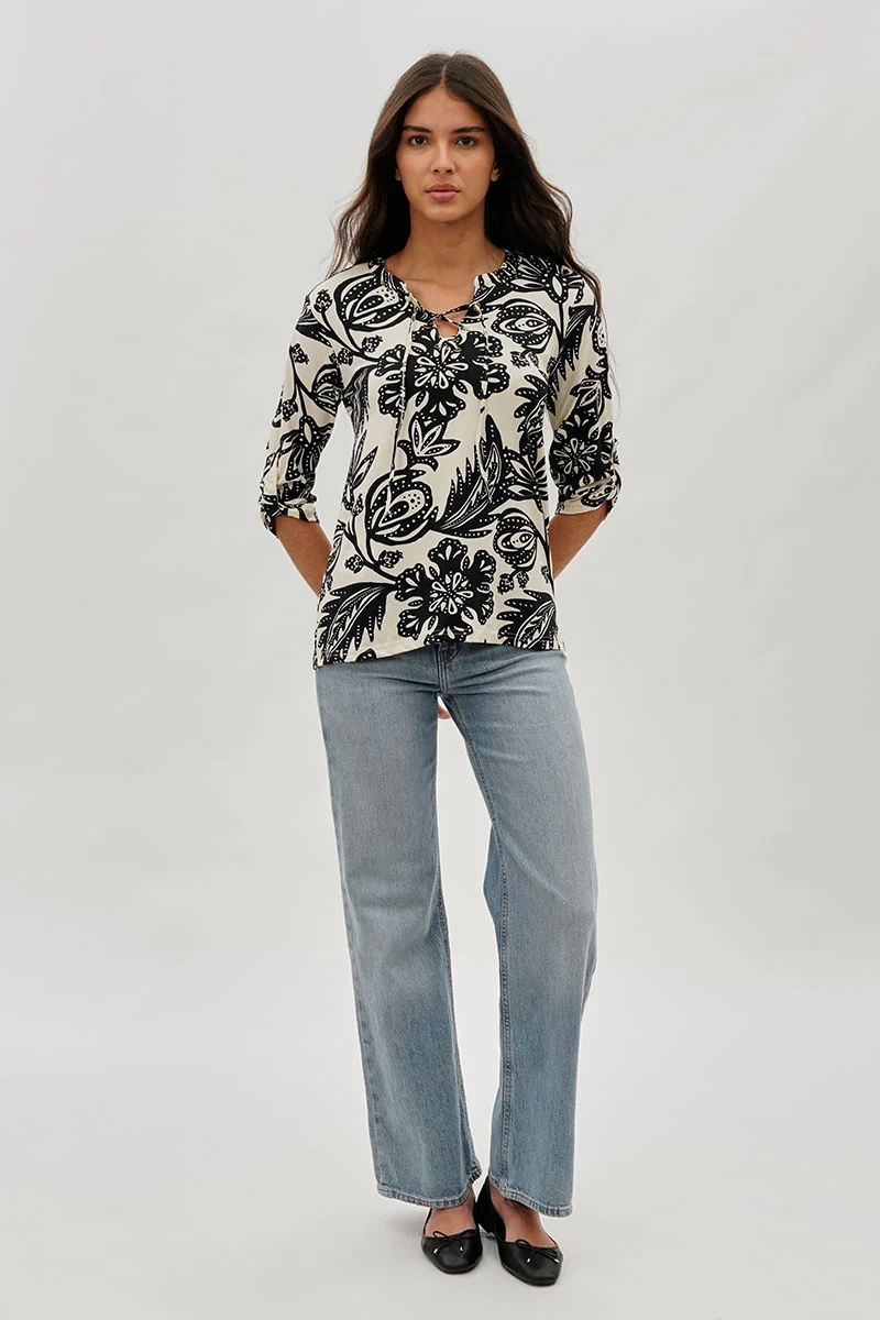 International INC Company Floral Lace Up Blouse - Black - Image 5