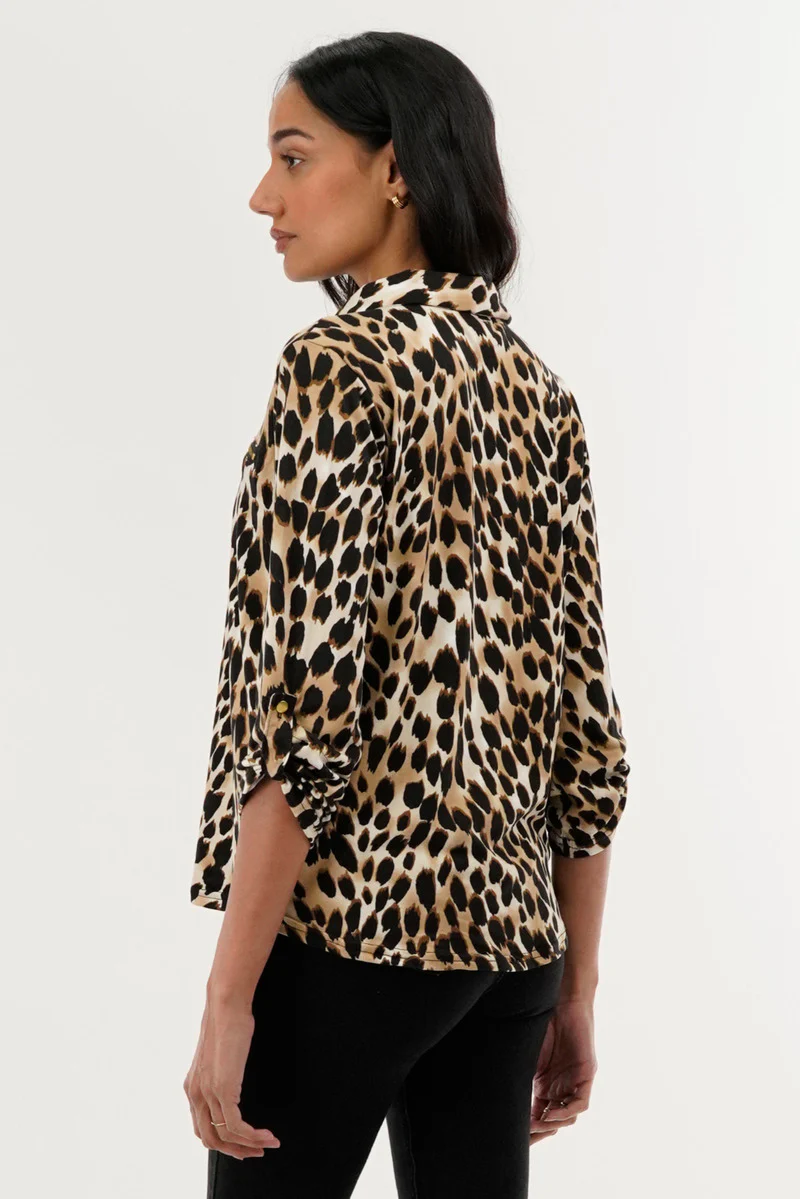 International INC Company Leopard Print Roll Up Sleeve Blouse - Beige - Image 3