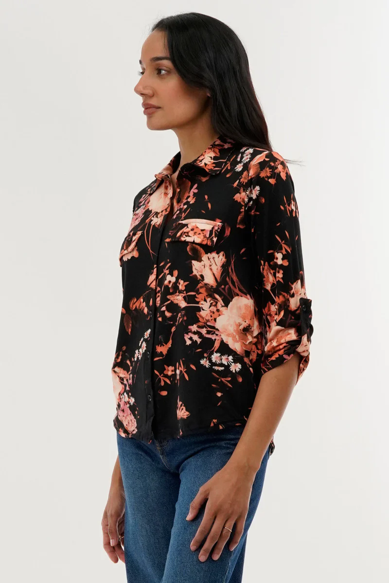 International INC Company Floral Button Down Shirt - Black - Image 2
