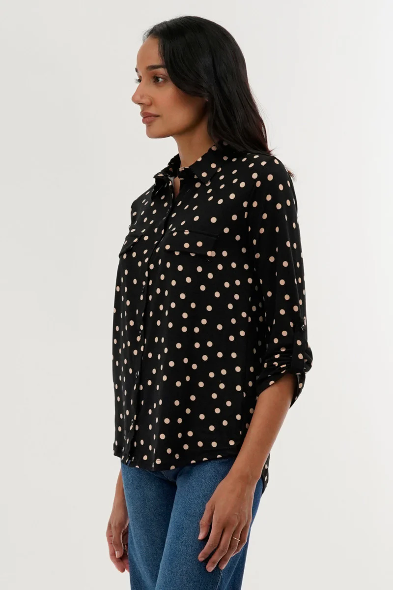 International INC Company Polka Dot Pattern Button Down Shirt - Black - Image 2