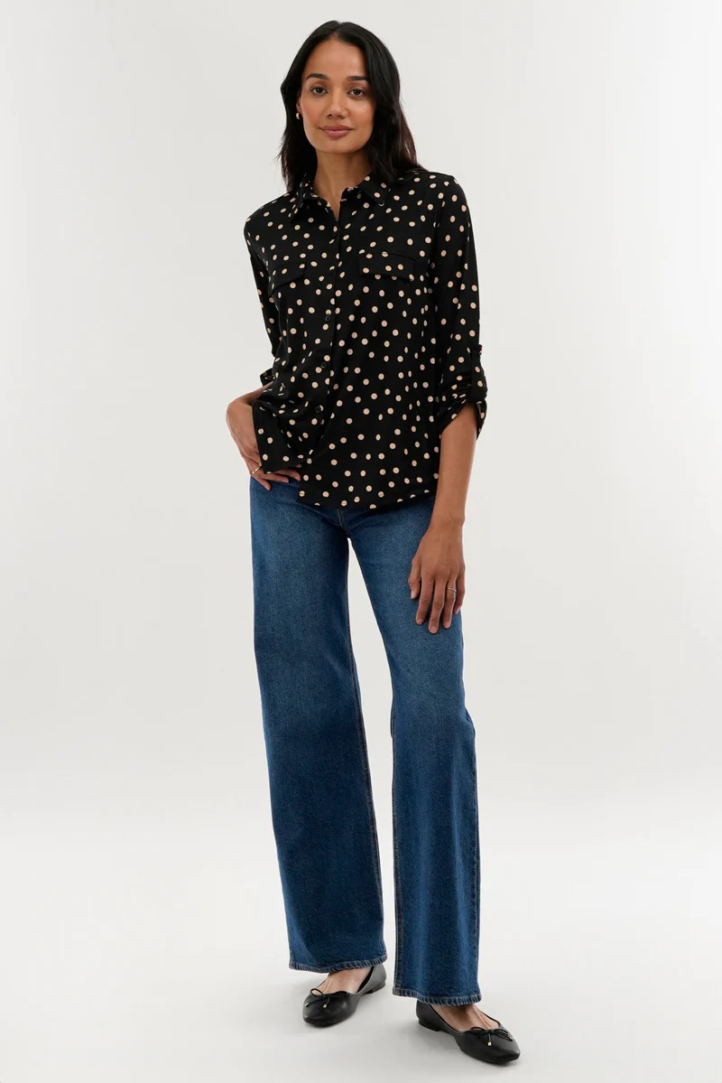 International INC Company Polka Dot Pattern Button Down Shirt - Black - Image 5