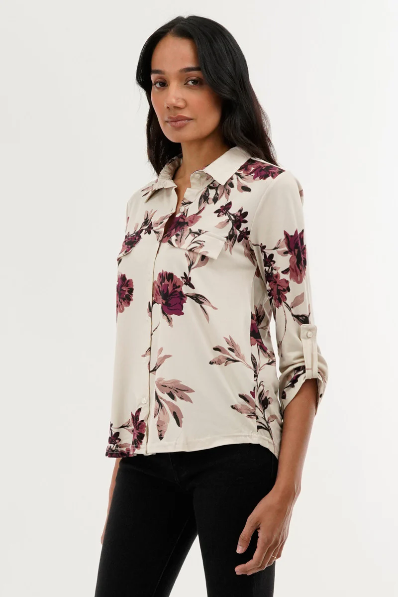 International INC Company Floral Button Down Shirt - Beige - Image 2