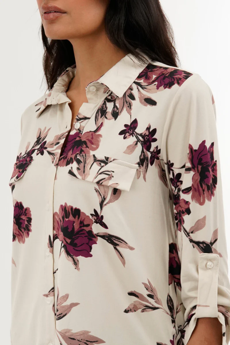 International INC Company Floral Button Down Shirt - Beige - Image 4