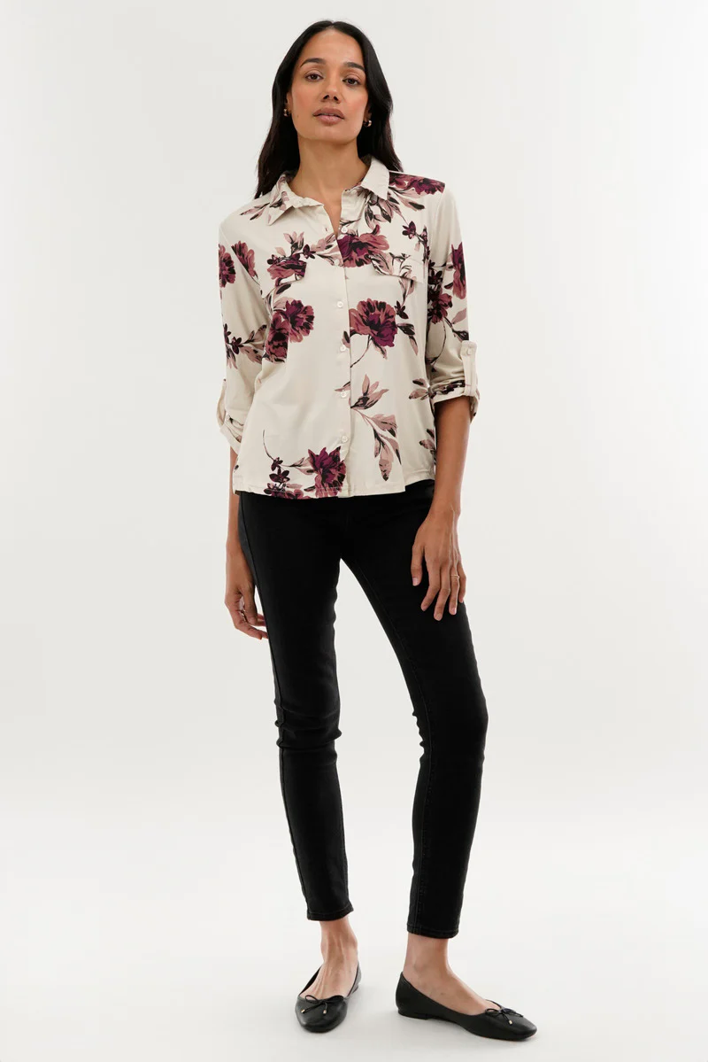 International INC Company Floral Button Down Shirt - Beige - Image 5