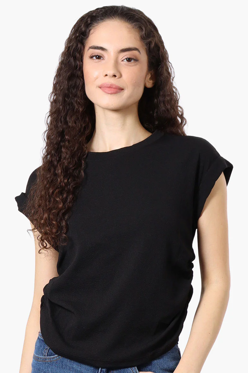 Impress Short Sleeve Side Ruching Blouse - Black