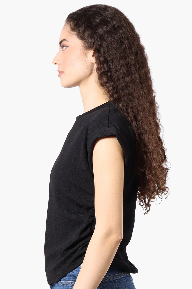 Impress Short Sleeve Side Ruching Blouse - Black - Image 2