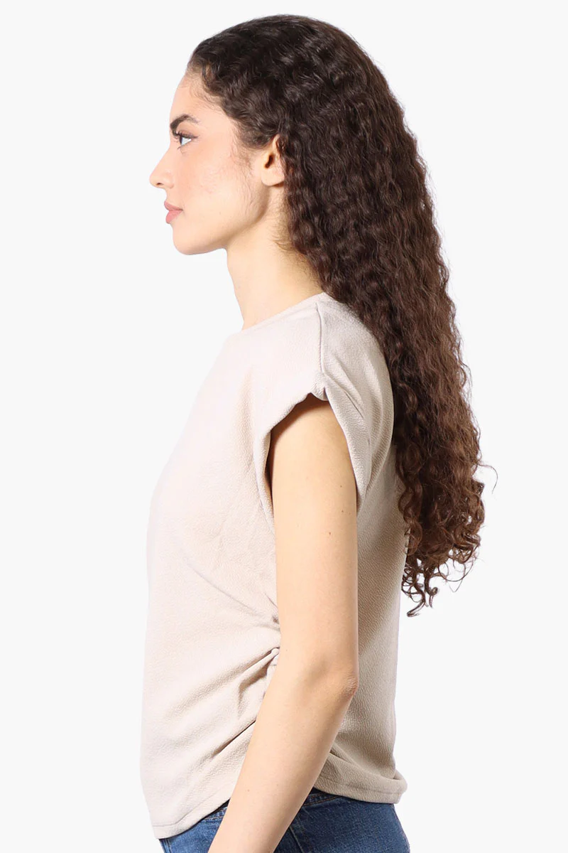 Impress Short Sleeve Side Ruching Blouse - Beige - Image 2