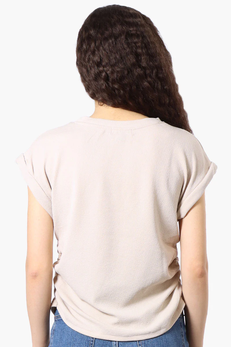 Impress Short Sleeve Side Ruching Blouse - Beige - Image 3