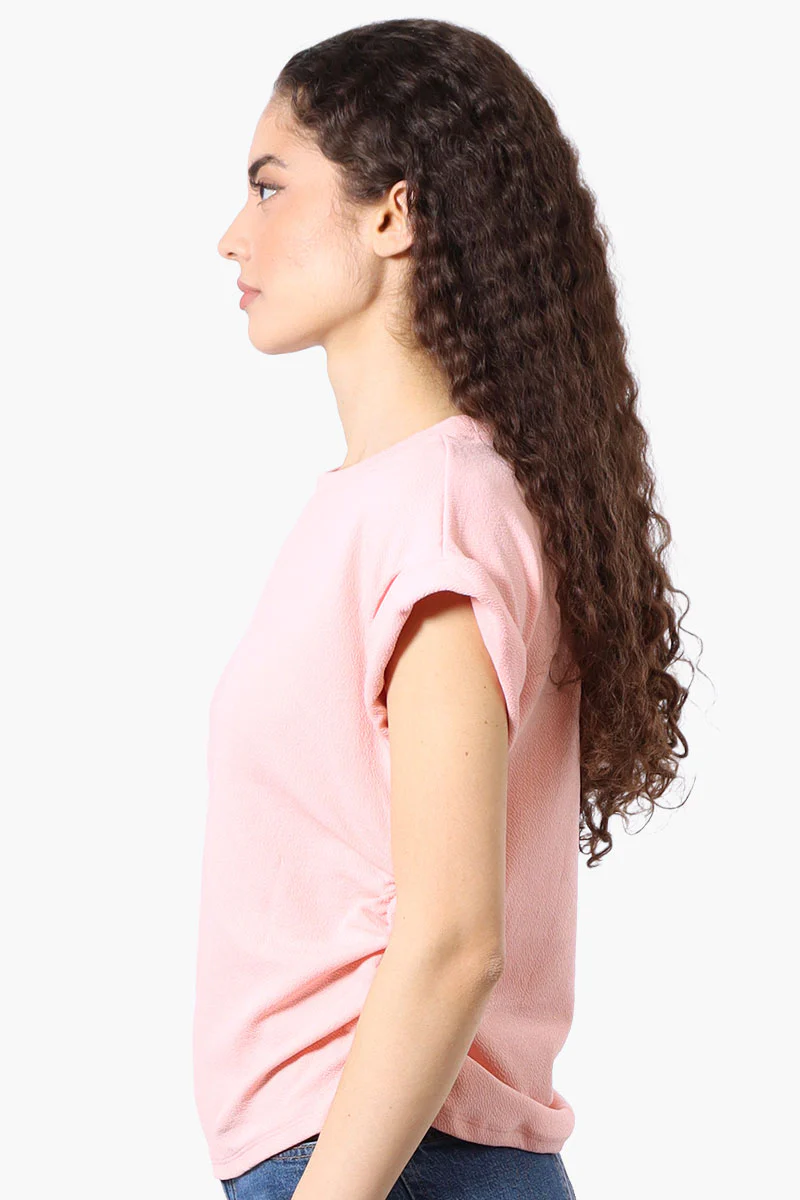 Impress Short Sleeve Side Ruching Blouse - Pink - Image 2