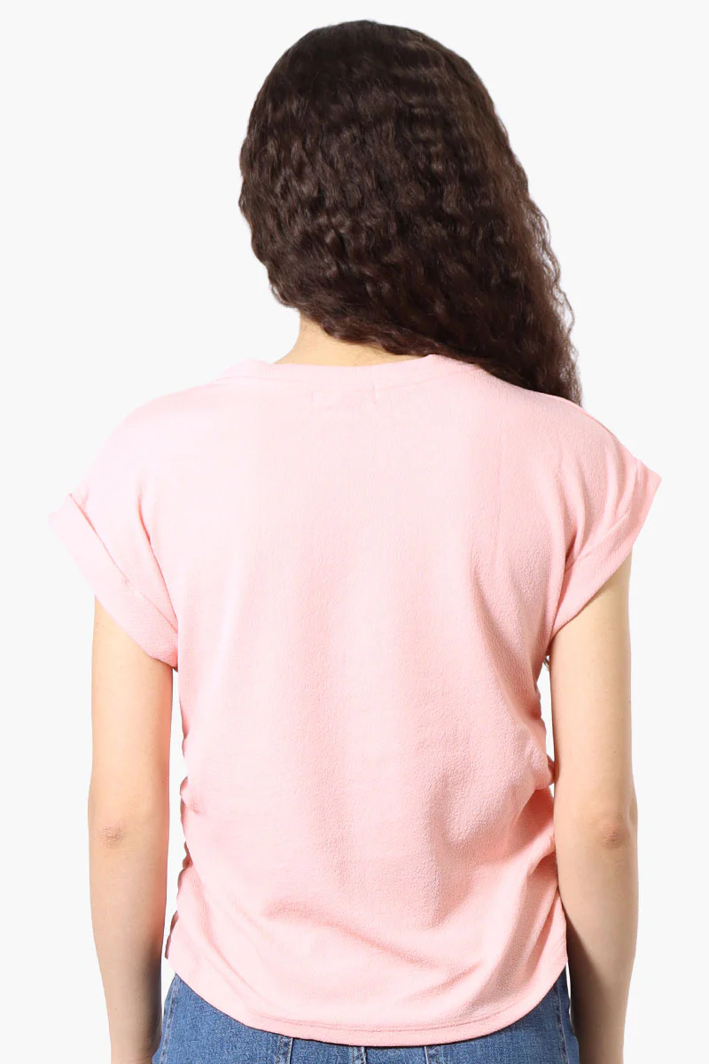 Impress Short Sleeve Side Ruching Blouse - Pink - Image 3