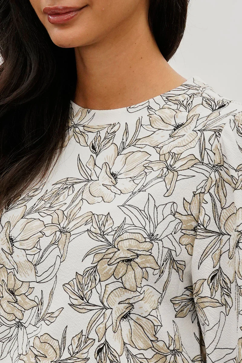Runaway Bay Floral Smocked Hem Blouse - White - Image 4