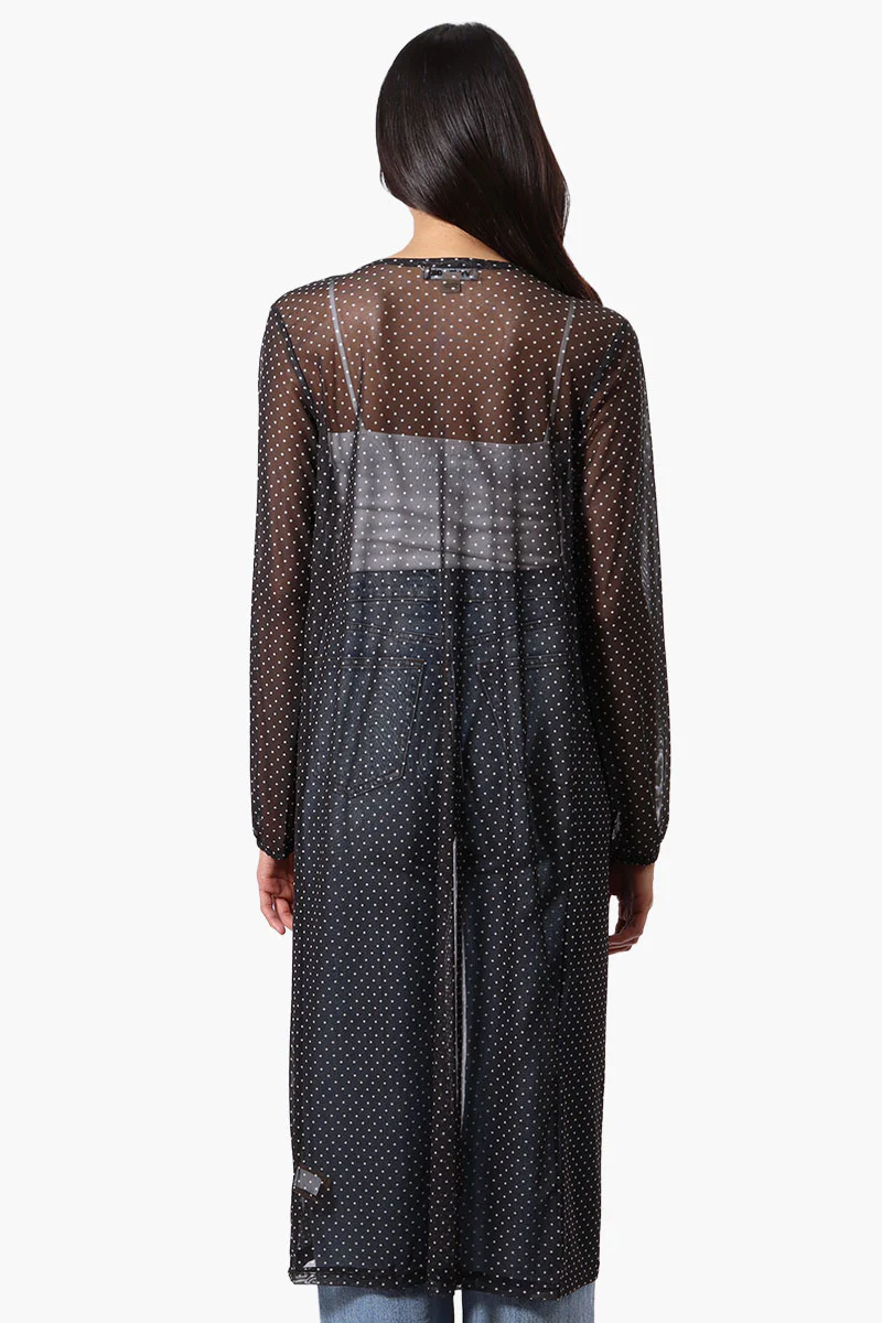 Stylexchange Polka Dot Long Sleeve Sheer Duster Cardigan - Black - Image 3