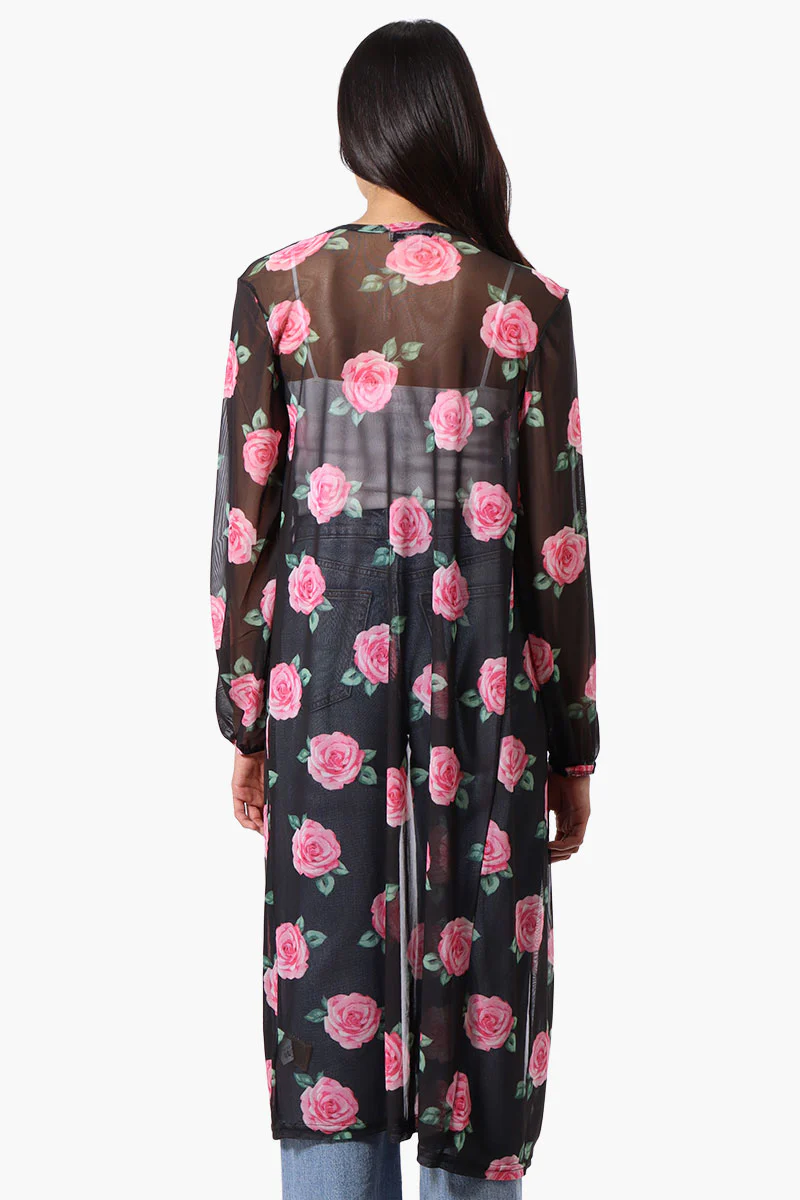 Stylexchange Floral Long Sleeve Sheer Duster Cardigan - Black - Image 3