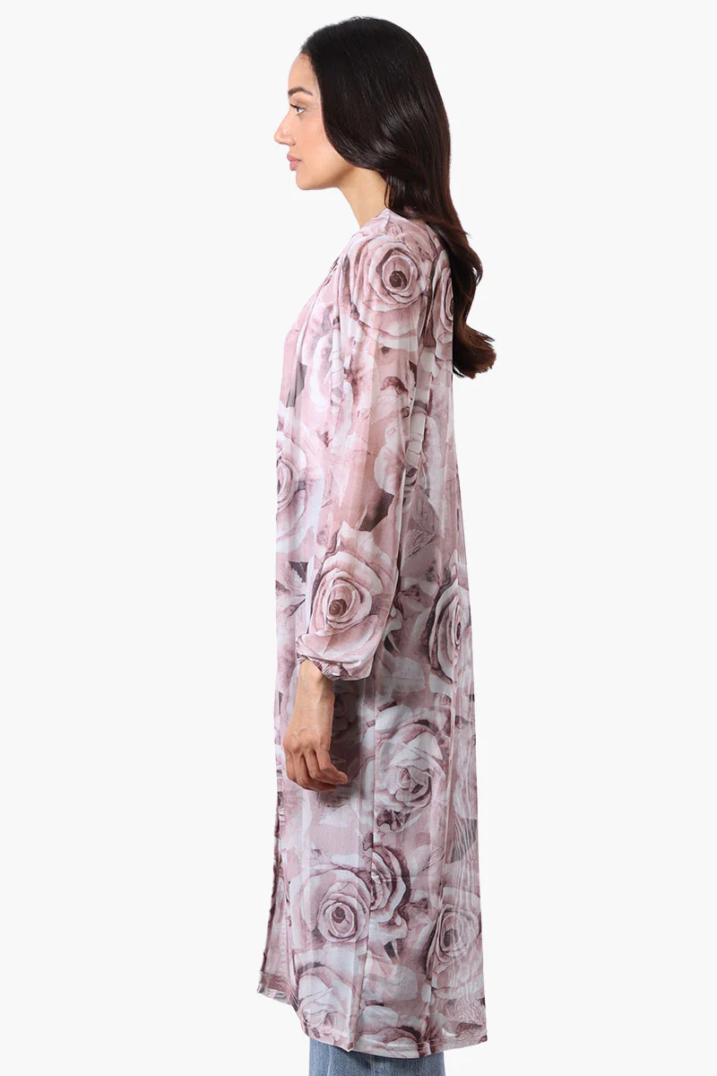 Stylexchange Floral Long Sleeve Sheer Duster Cardigan - Pink - Image 2