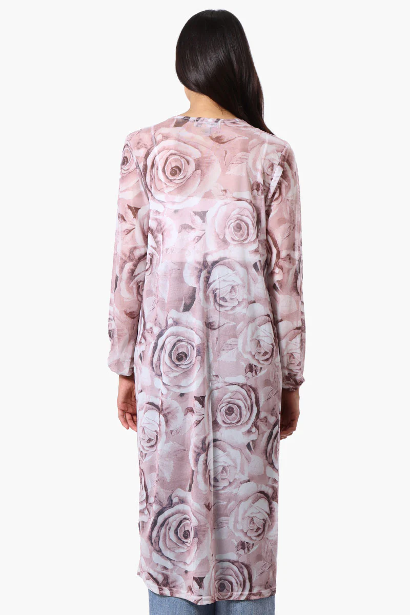 Stylexchange Floral Long Sleeve Sheer Duster Cardigan - Pink - Image 3