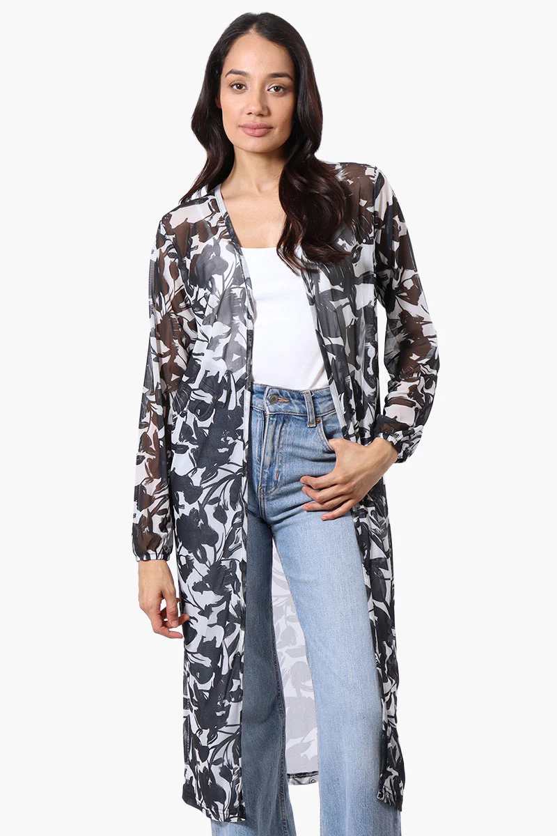 Stylexchange Floral Long Sleeve Sheer Duster Cardigan - White