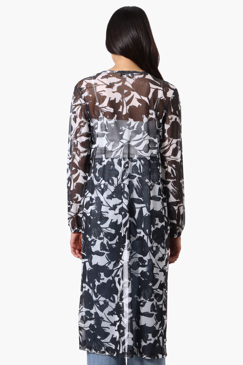 Stylexchange Floral Long Sleeve Sheer Duster Cardigan - White - Image 3