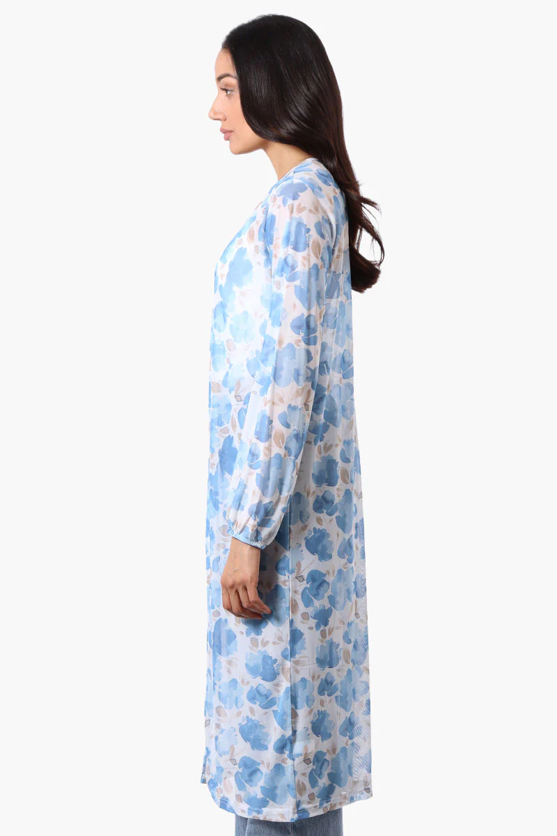 Stylexchange Floral Long Sleeve Sheer Duster Cardigan - Blue - Image 2