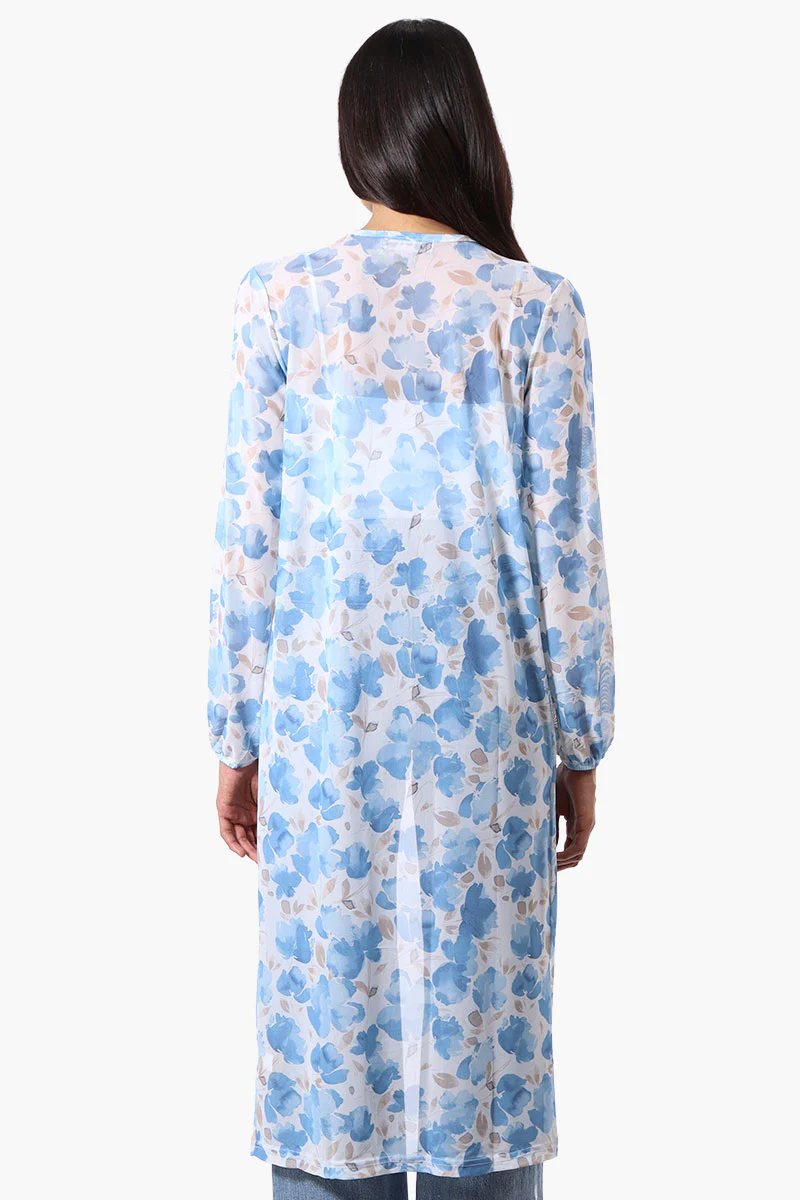 Stylexchange Floral Long Sleeve Sheer Duster Cardigan - Blue - Image 3