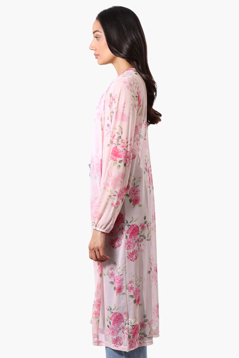 Stylexchange Floral Long Sleeve Sheer Duster Cardigan - Pink - Image 2