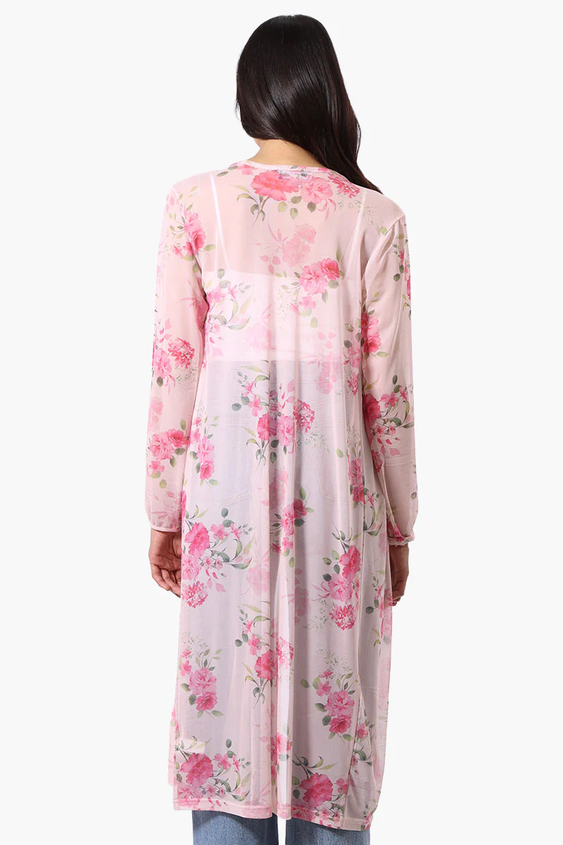 Stylexchange Floral Long Sleeve Sheer Duster Cardigan - Pink - Image 3