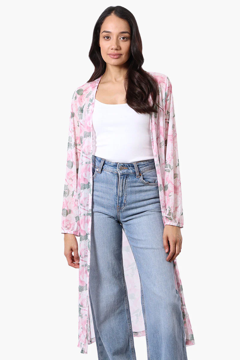 Stylexchange Floral Long Sleeve Sheer Duster Cardigan - Pink