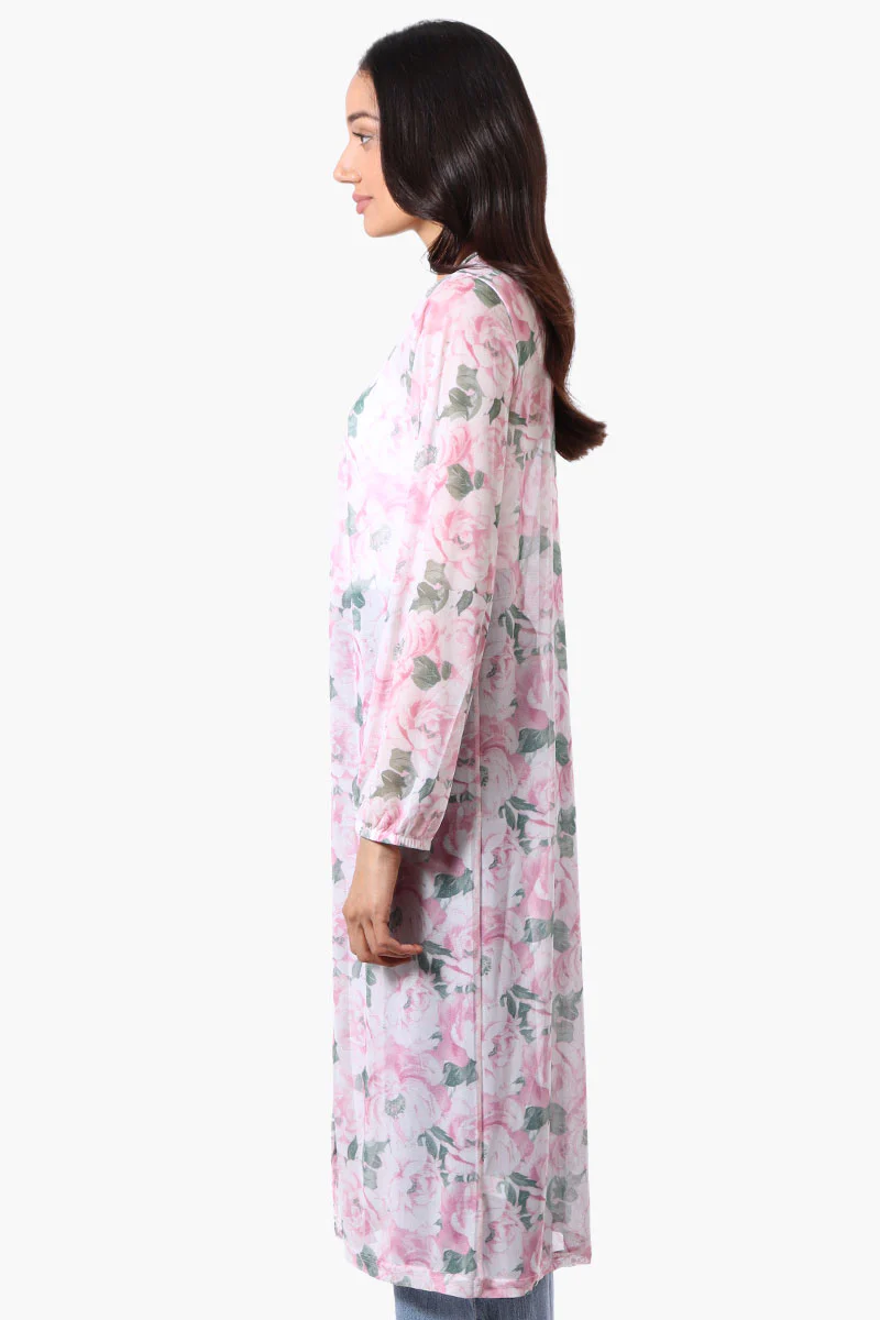 Stylexchange Floral Long Sleeve Sheer Duster Cardigan - Pink - Image 2
