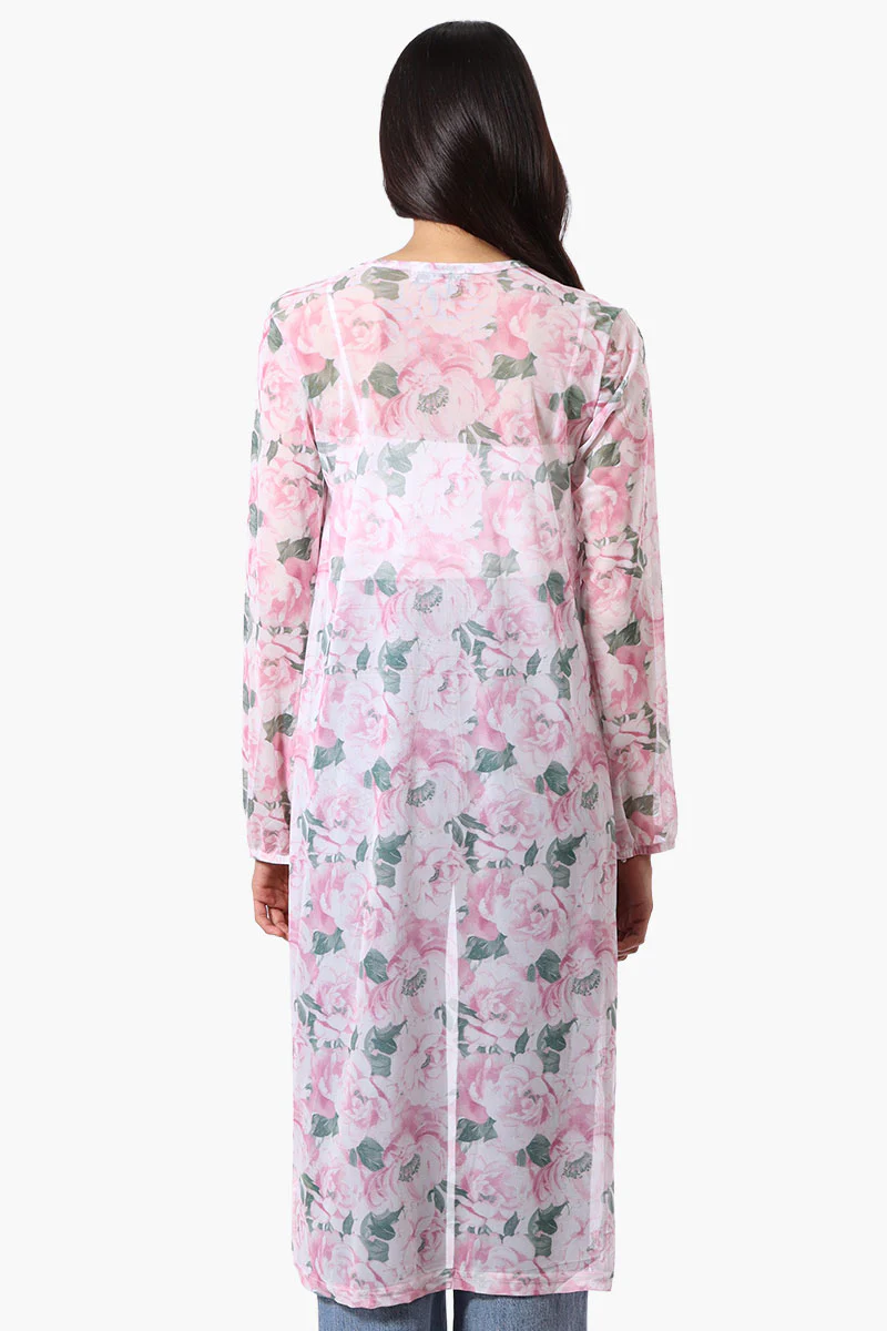 Stylexchange Floral Long Sleeve Sheer Duster Cardigan - Pink - Image 3