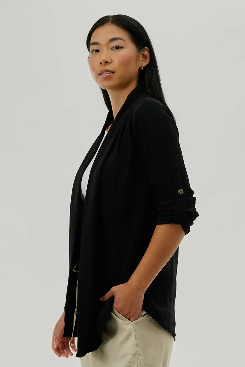 Urbanology Lightweight Wrap Cardigan - Black - Image 2