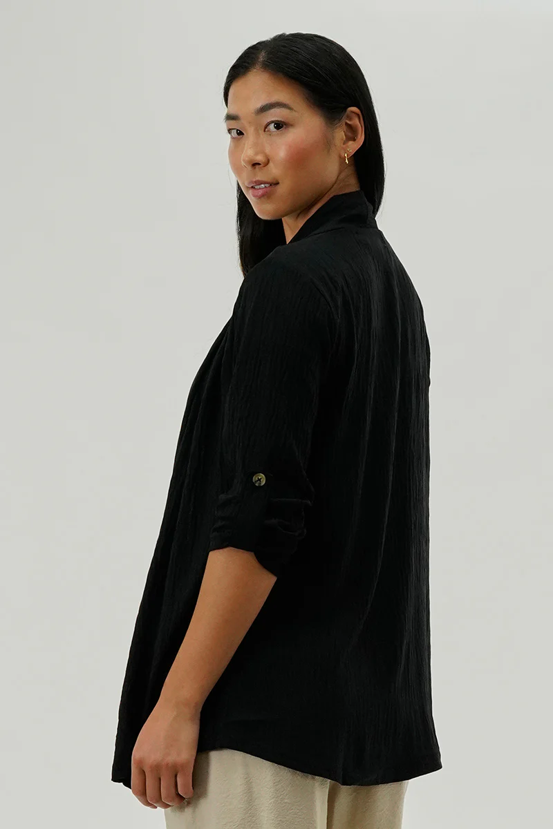 Urbanology Lightweight Wrap Cardigan - Black - Image 3