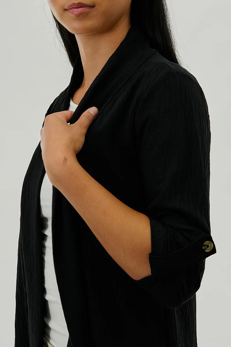 Urbanology Lightweight Wrap Cardigan - Black - Image 4