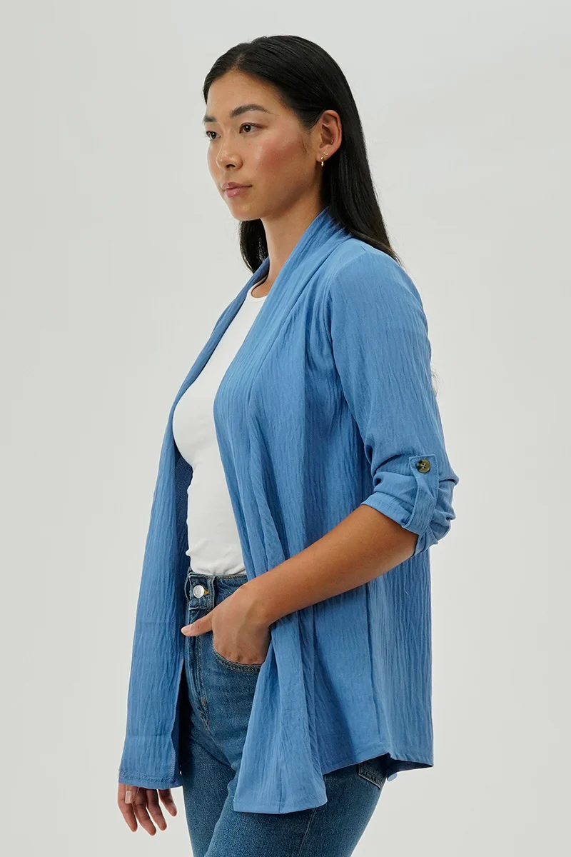 Urbanology Lightweight Wrap Cardigan - Blue - Image 2