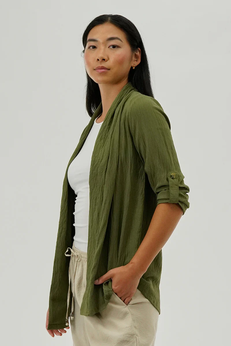 Urbanology Lightweight Wrap Cardigan - Olive - Image 2