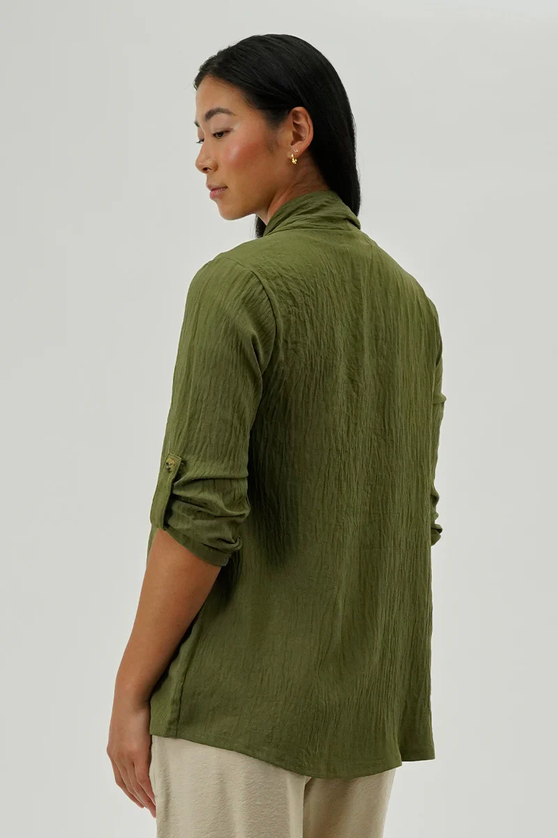 Urbanology Lightweight Wrap Cardigan - Olive - Image 3