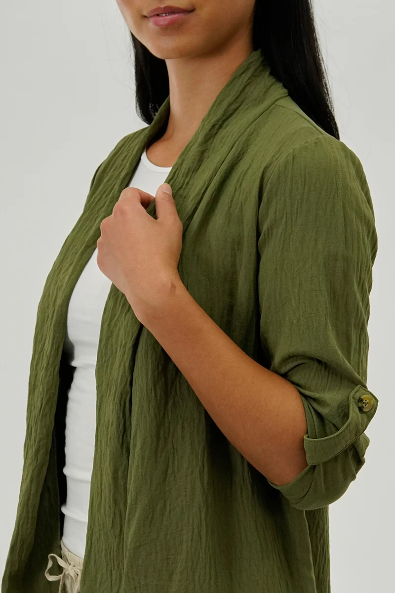 Urbanology Lightweight Wrap Cardigan - Olive - Image 4