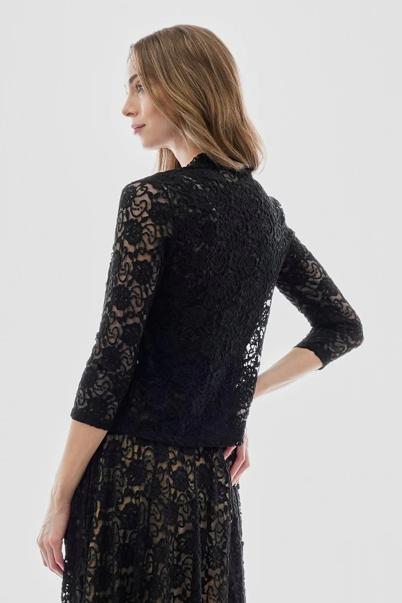 Costa Blanca Floral Lace Open Shrug Cardigan - Black - Image 3