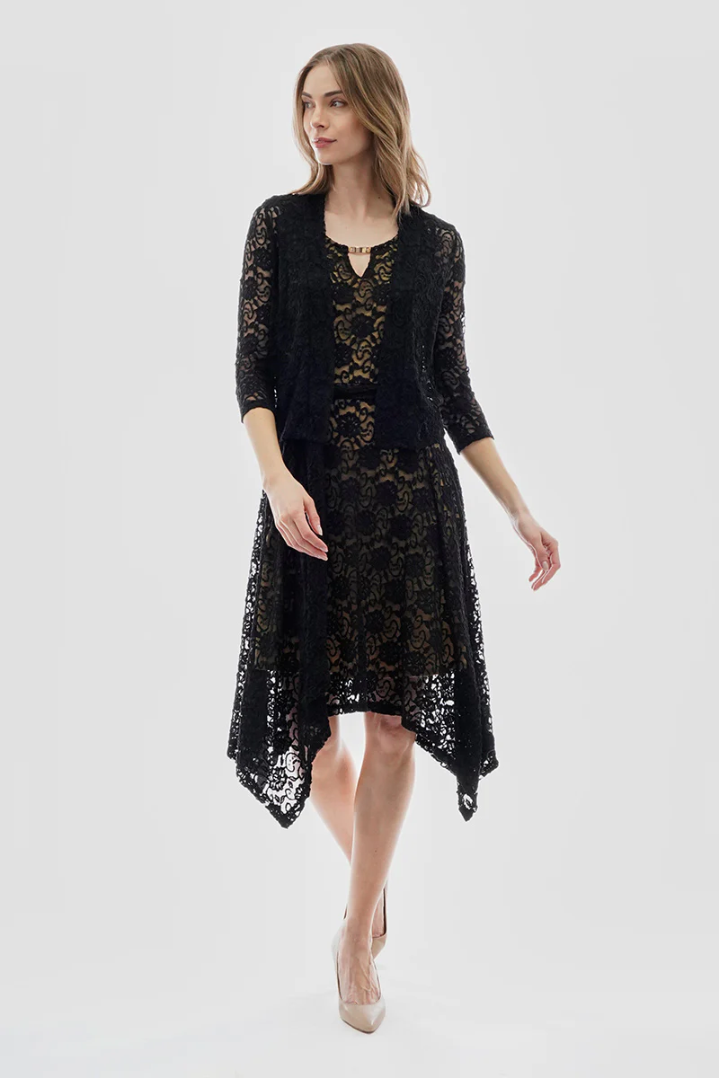 Costa Blanca Floral Lace Open Shrug Cardigan - Black - Image 5